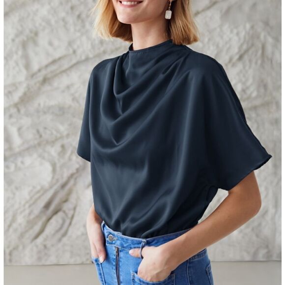 WOMEN'S LARGE STAND COLLAR BATWING SLEEVE SHIRT NWT - Picture 4 of 9